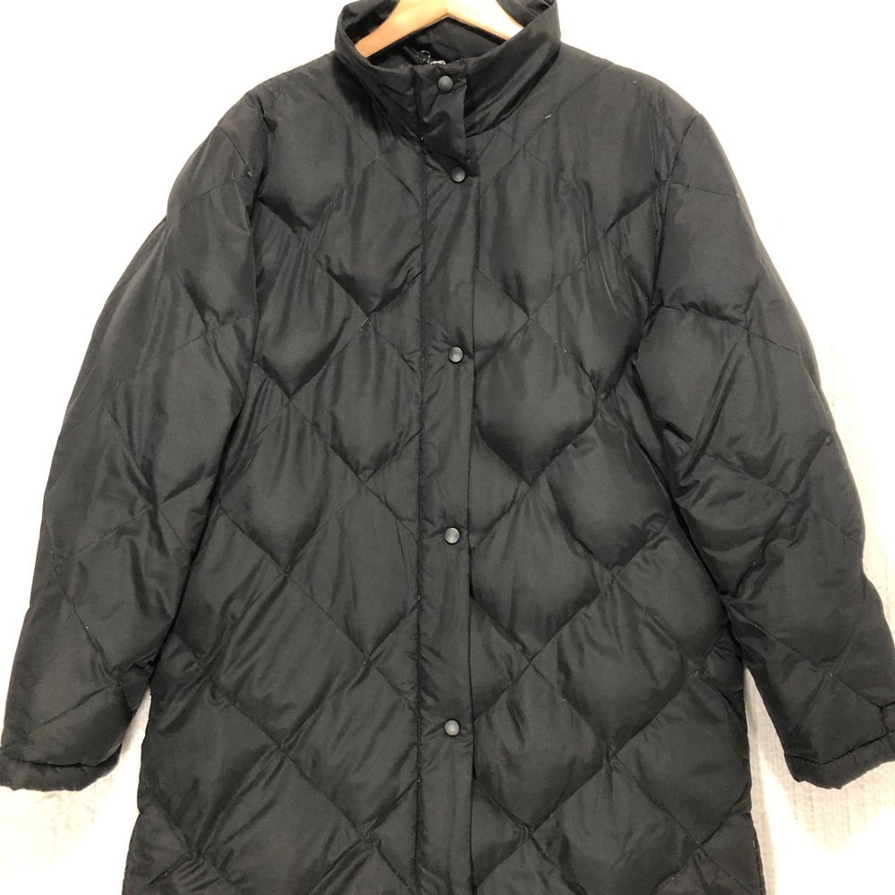 Merona Black Quilted Long Down Puffer Coat Full Zip Stand Collar‎ Size L